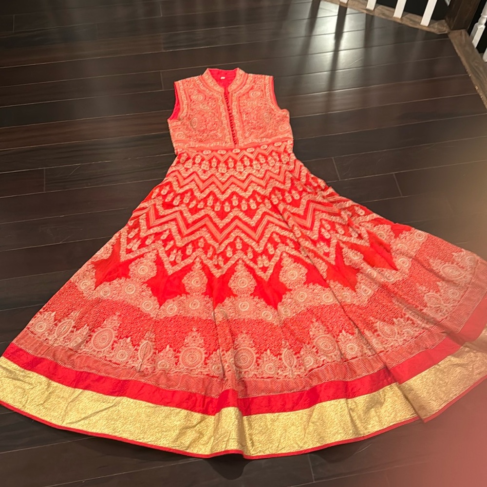 Red and gold anarkali